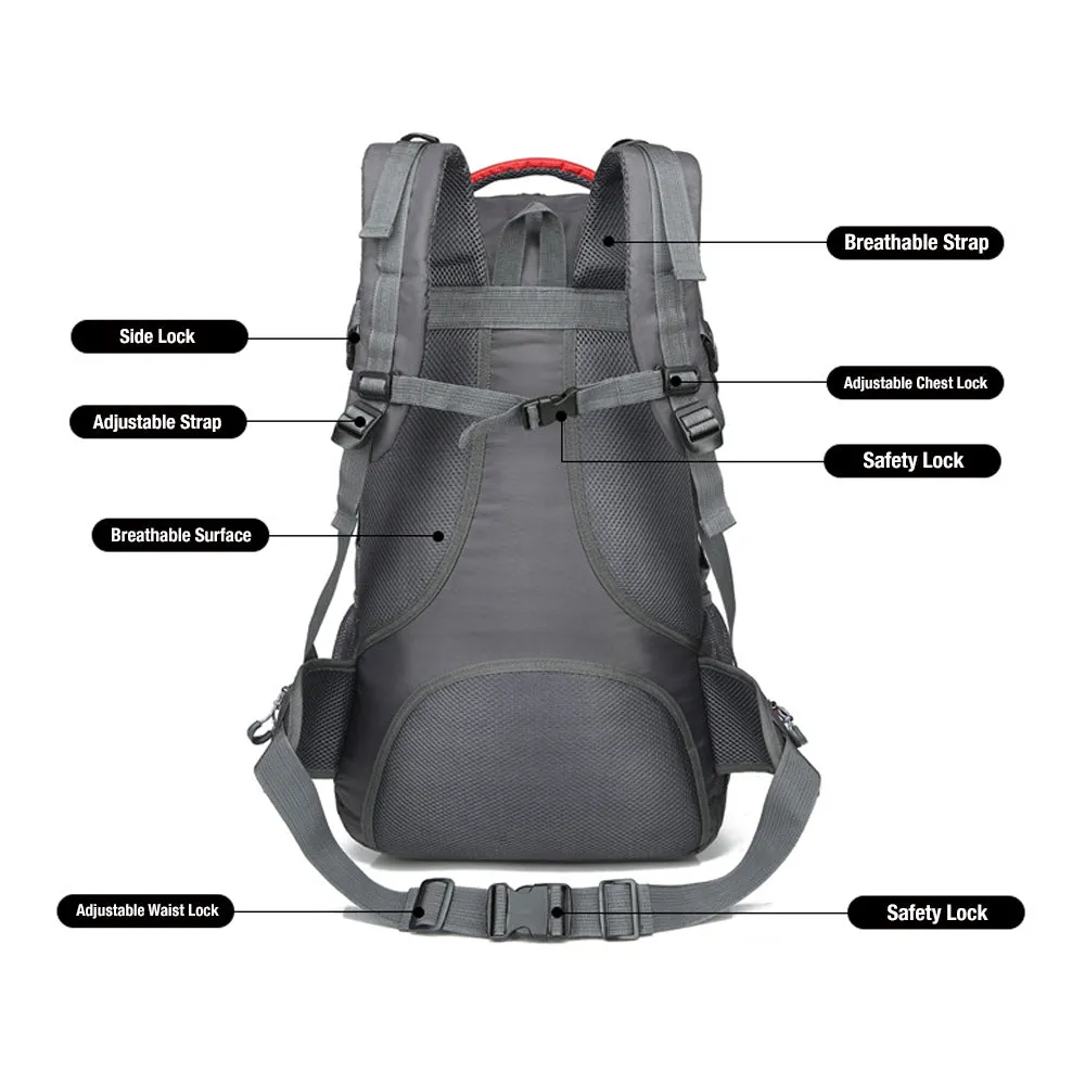 60L Waterproof Nylon Hiking Backpack w/ Padded Straps