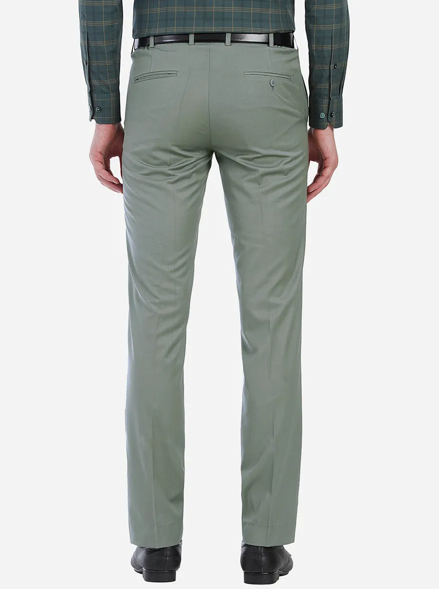 Army Green Solid Slim Fit Formal Trouser | Metal