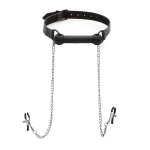 Black Silicone Bondage Gag and Nipple Clamps with Adjustable Straps