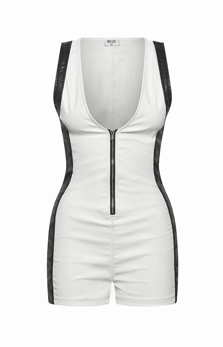 Chaos White Contrast Sleeveless Playsuit