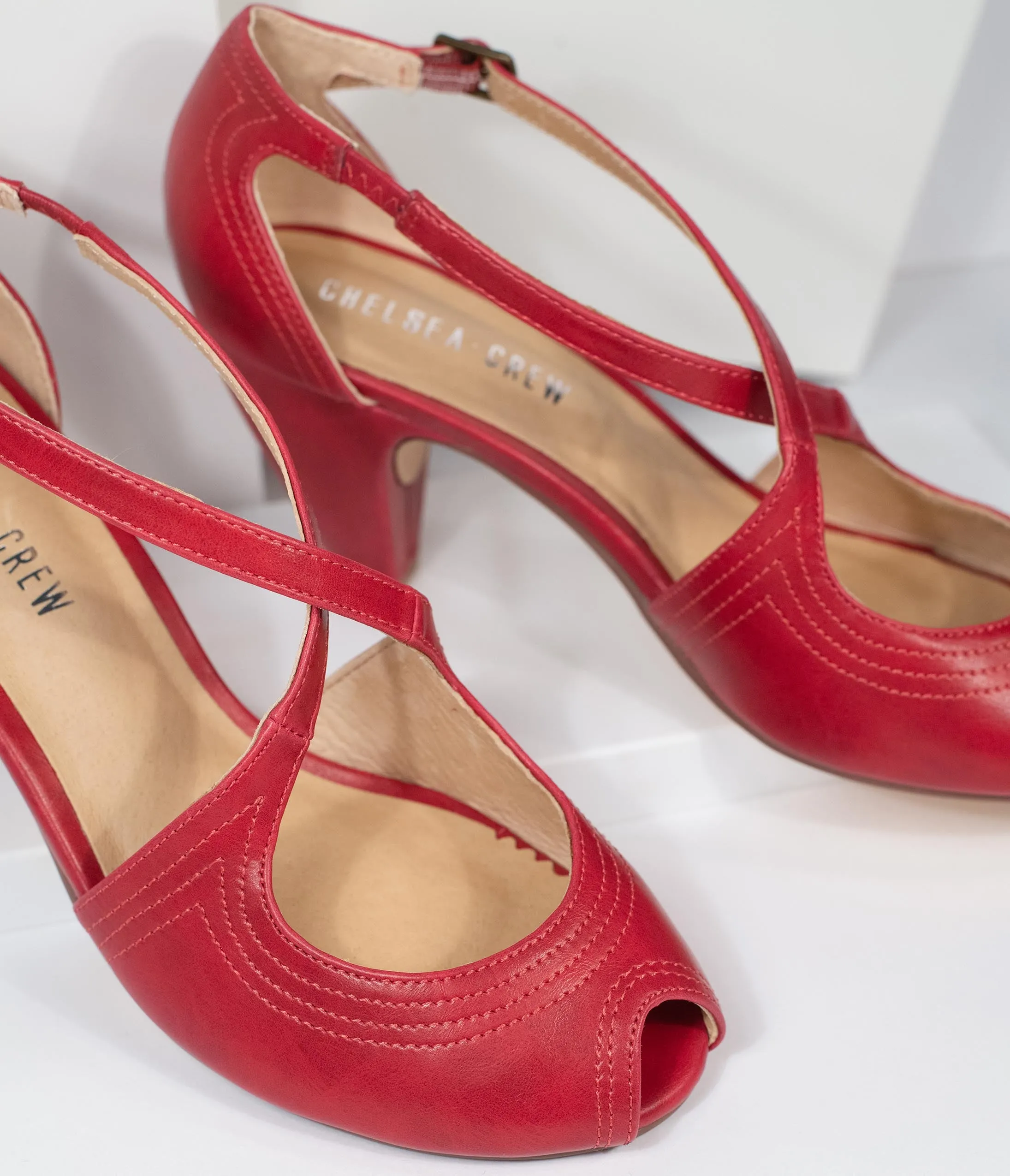 Chelsea Crew Red Cross Strap Natasha Heels