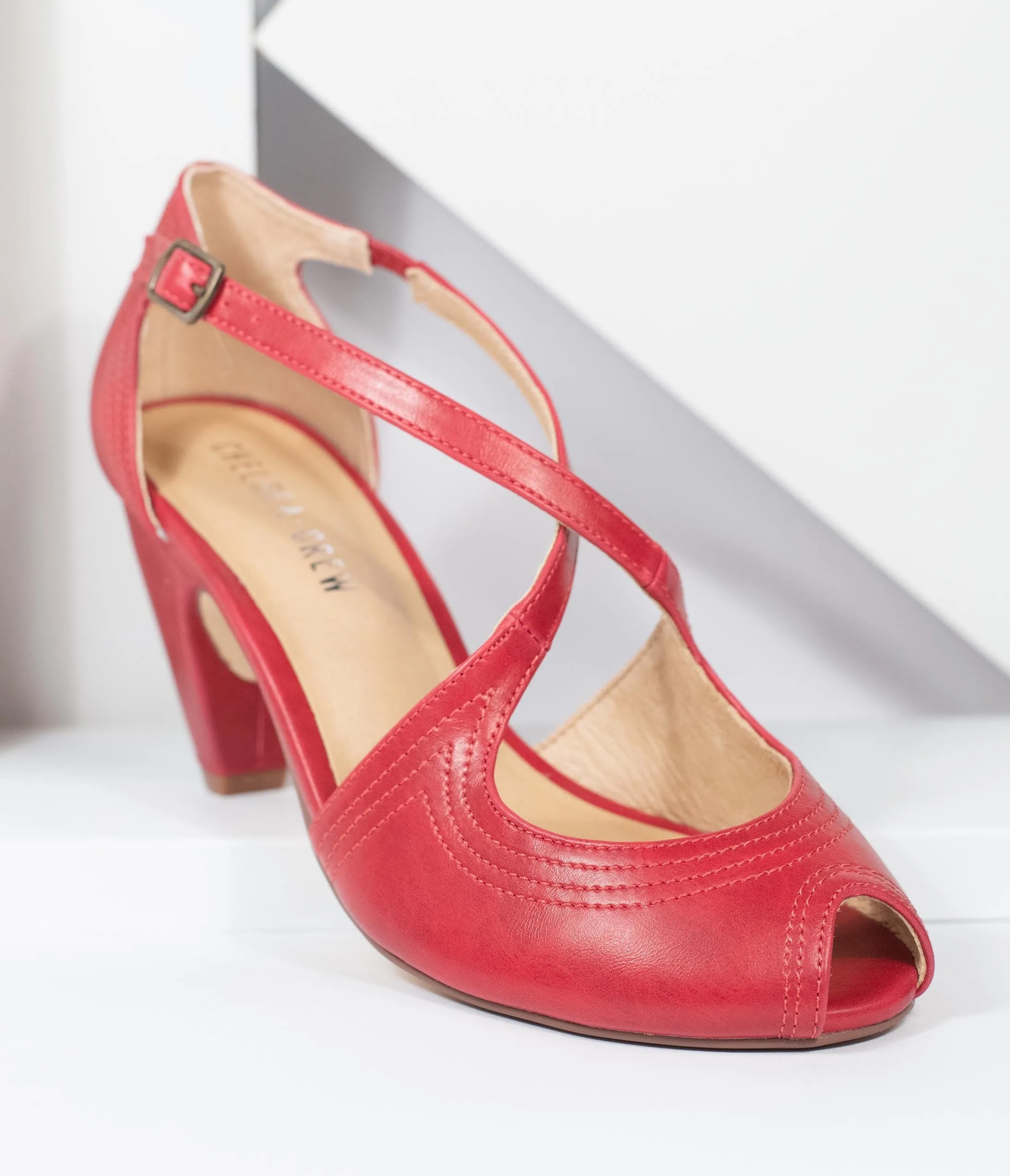 Chelsea Crew Red Cross Strap Natasha Heels