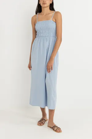 Classic Shirred Midi Dress Blue