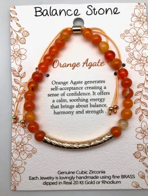 Confidence and Energy Orange Agate and Gold Affirmation Slip Bracelet