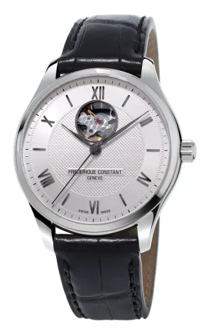 Frederique Constant Classics Heart Beat Automatic Silver Dial Black Leather Strap Mens Watch FC-310MS5B6