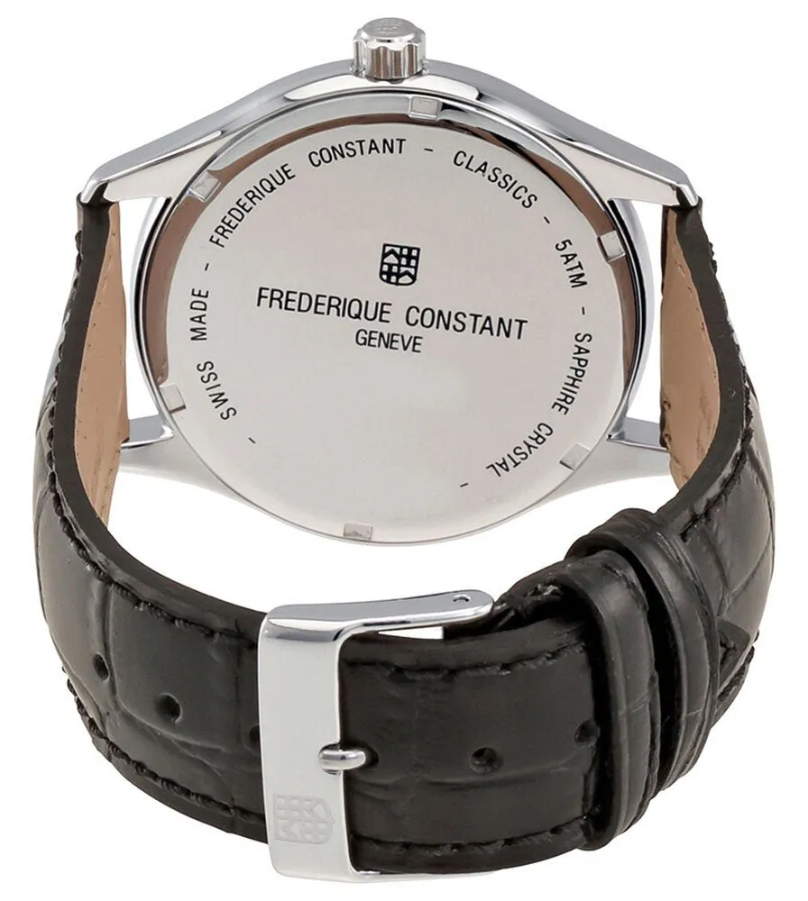 Frederique Constant Classics Stainless Steel Silver Dial Black Leather Strap Day/Date Quartz Mens Watch FC-225ST5B6