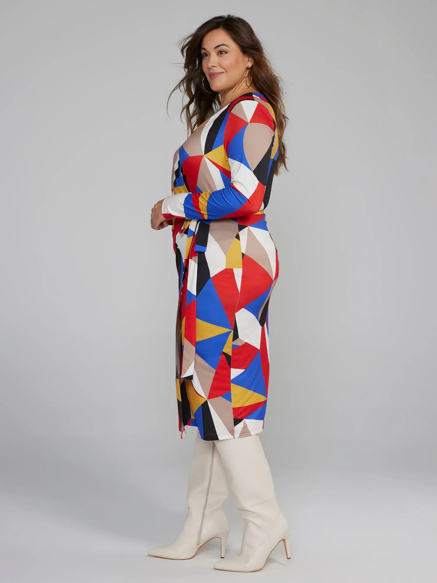 Geometric Print Wrap Dress