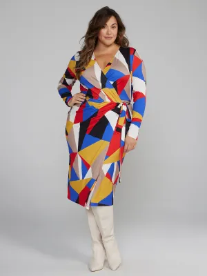 Geometric Print Wrap Dress