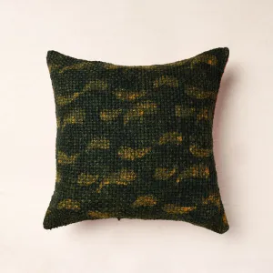 Green - Bagru Block Printed Jute Cushion Cover (16 x 16 in)