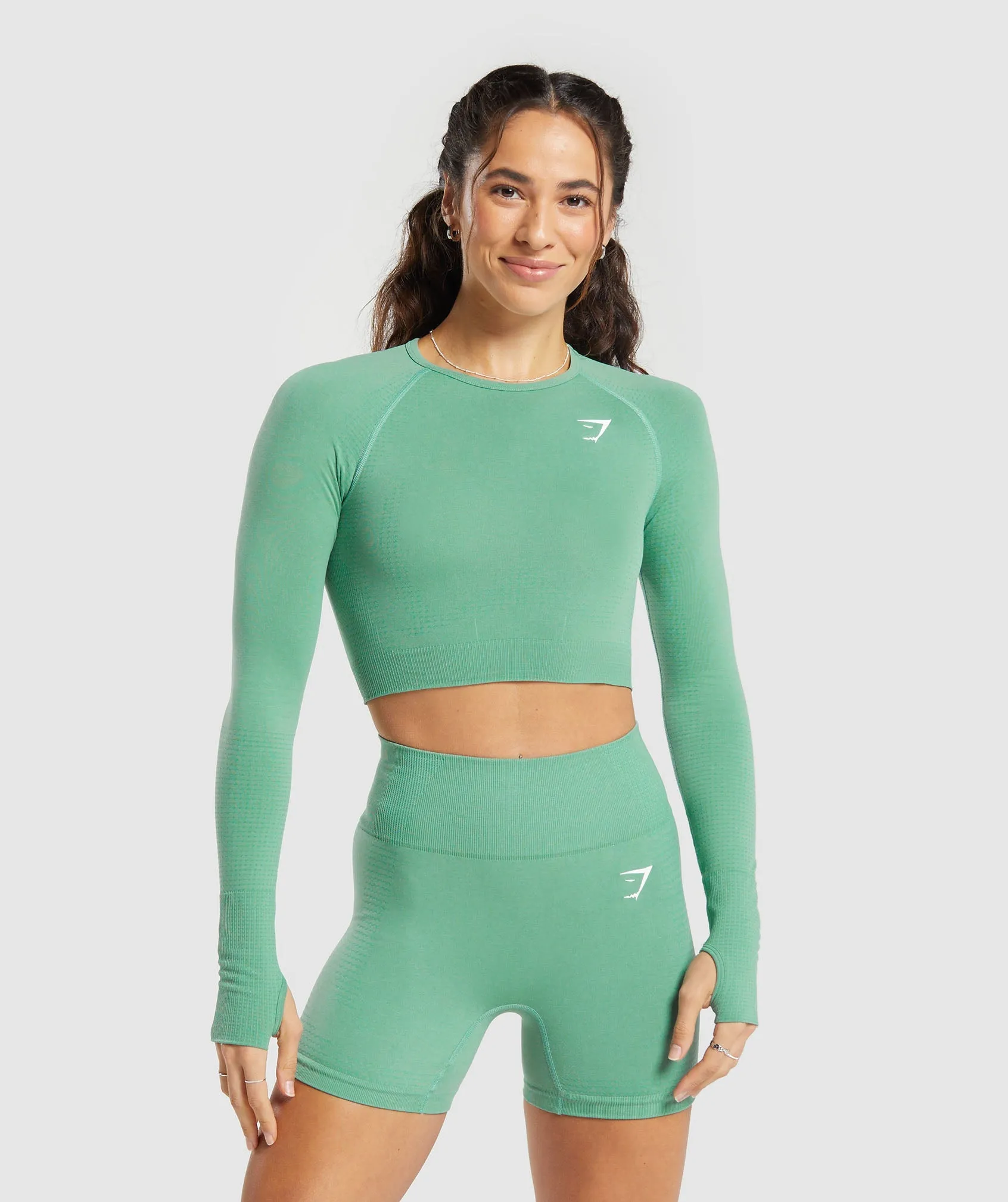 Gymshark Vital Seamless 2.0 Crop Top - Lagoon Green/ Marl