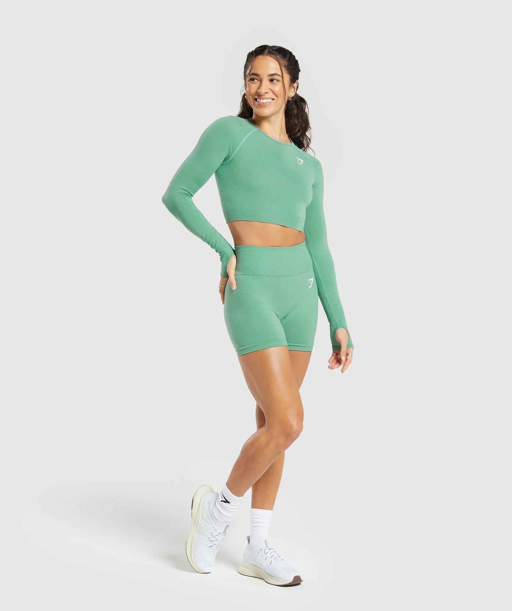 Gymshark Vital Seamless 2.0 Crop Top - Lagoon Green/ Marl