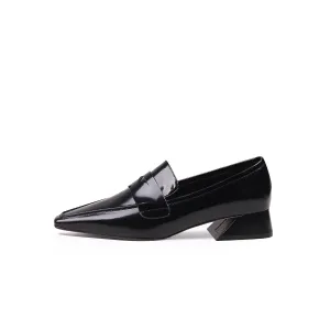 Pointed Toe Trapezoid Heel Loafers