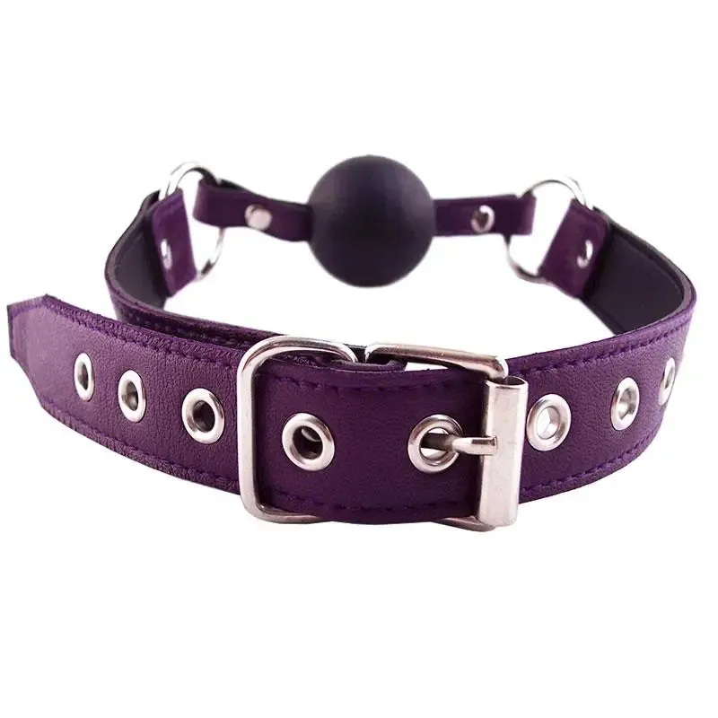 Rouge Garments Leather Purple Ball Gag with Adjustable Buckle Straps