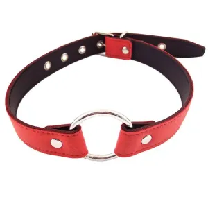 Rouge Garments Red Leather Bondage Mouth Gag with Nickel O-ring