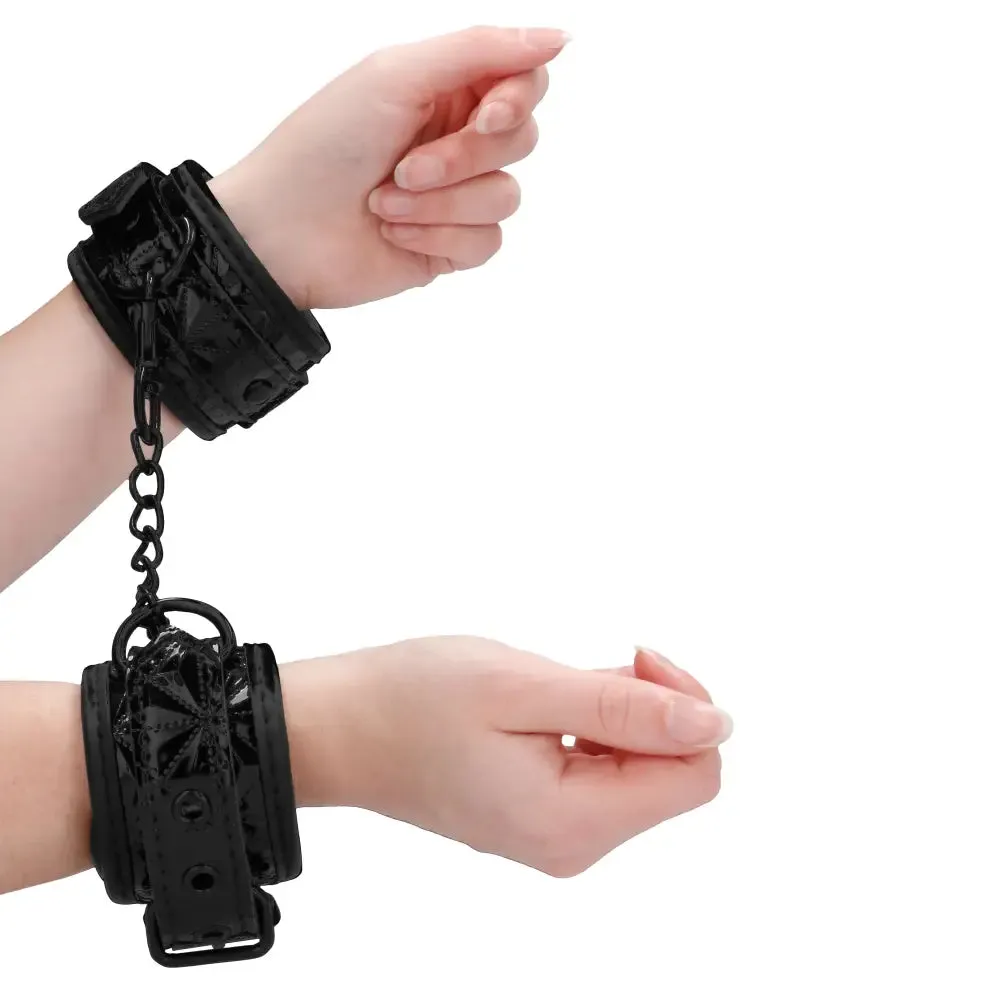 Shots Luxury Leather Black Handcuffs with Adjustable Straps