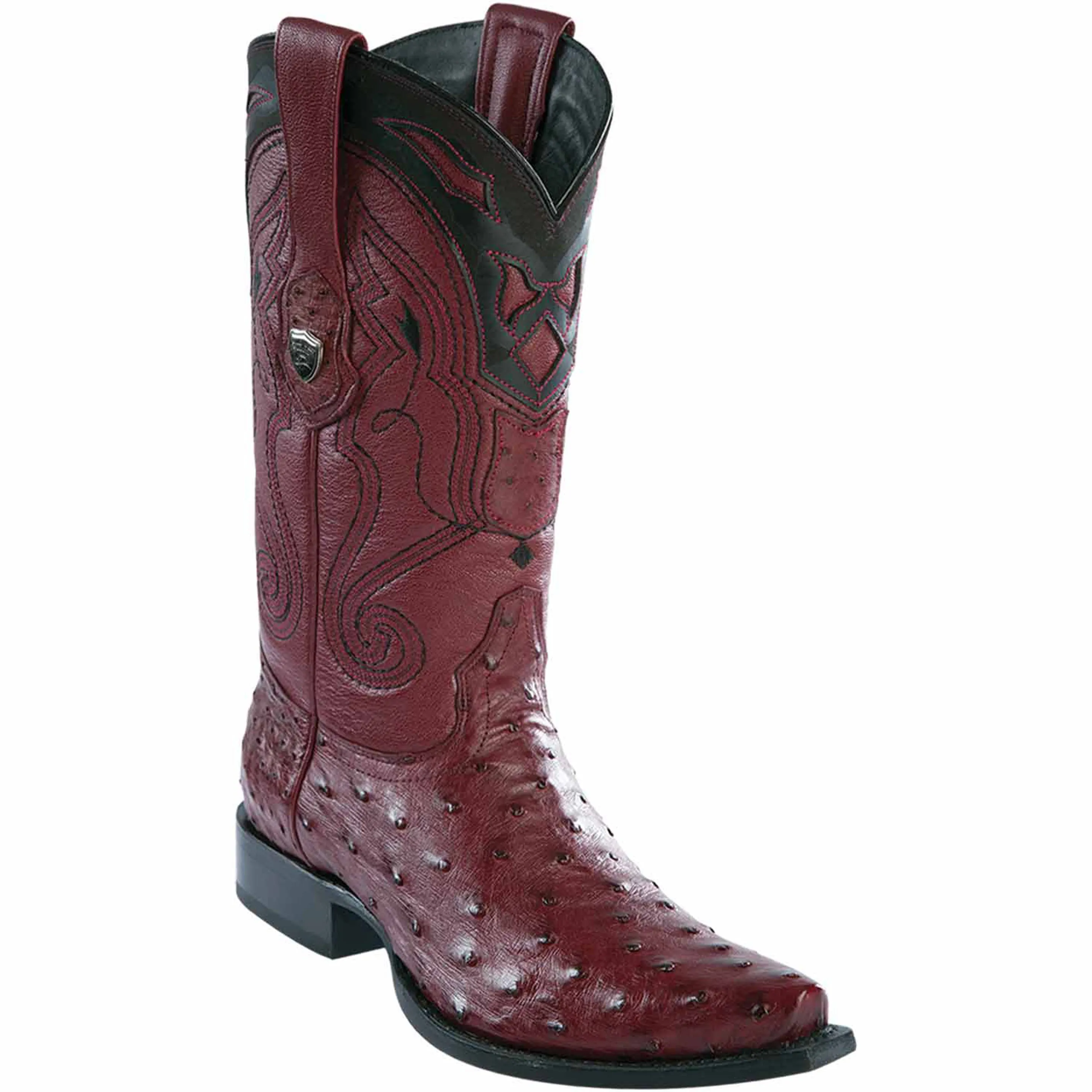 Snip Toe Ostrich Cowboy Boots Burgundy