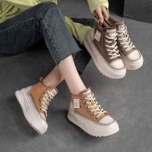 Women Fashion Leather Thick Soled High Top Skate Shoes